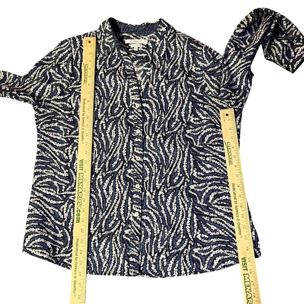 Foxcroft No-Iron Shirt Women's 14 Blue Black White Print Long Sleeve Used - Picture 10 of 12